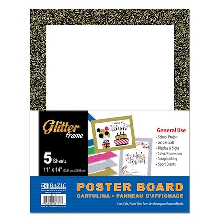 Bazic Products Bazic  11 x 14 in. White Poster Board with Glitter Frame, 5PK 5414